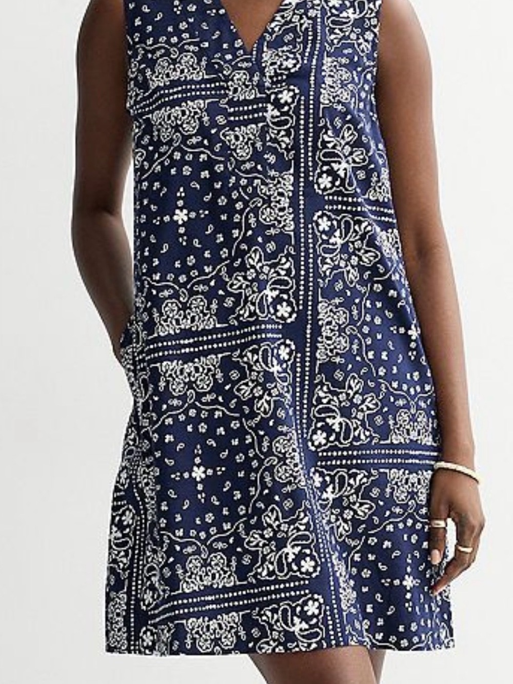 Sonoma Navy and White Bandana Print Sleeveless Shift Dress